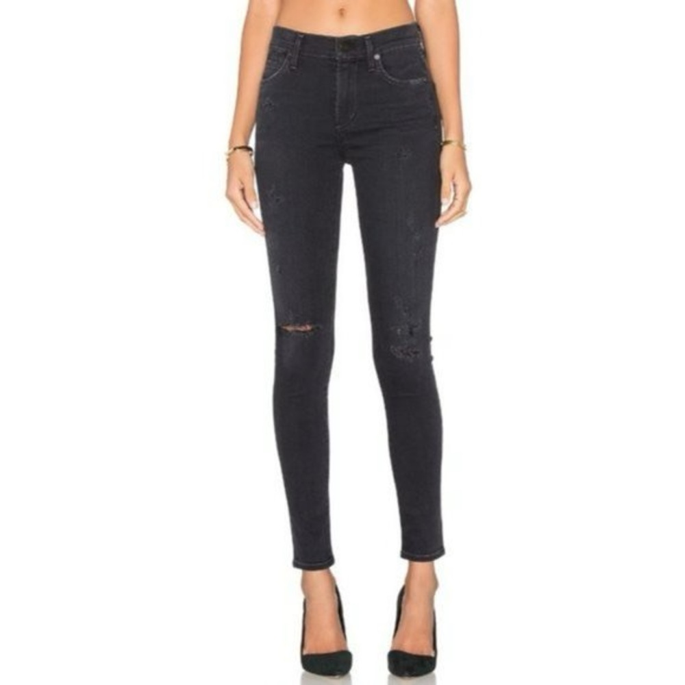 Citizens of Humanity Black Distressed Rocket High Rise Skinny Jeans (Size 29)
